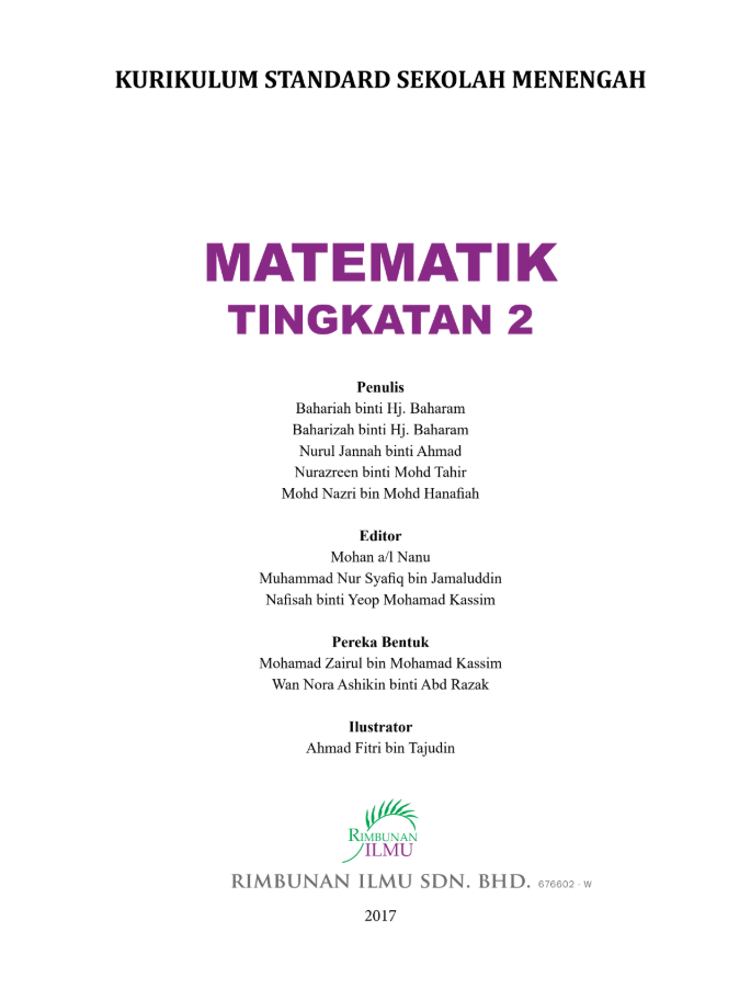 Buku Teks Matematik Tingkatan 2 KSSM