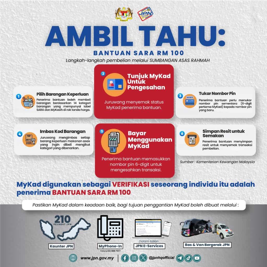 duit dalam mykad sara untuk semua rm100 one-off