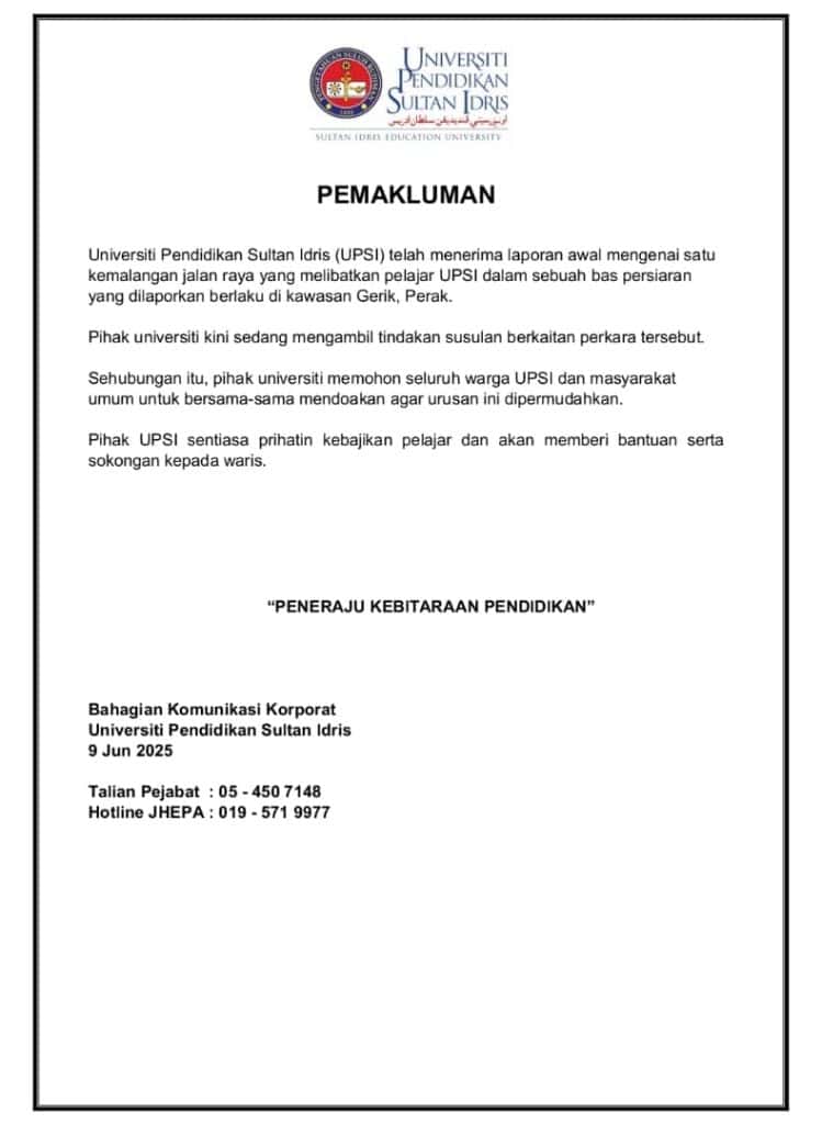kemalangan bas UPSI