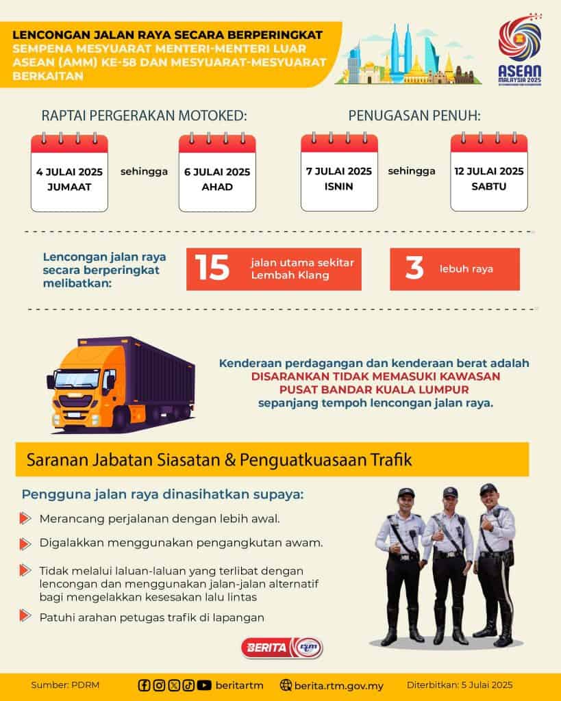 lencongan jalan sempena Mesyuarat Menteri-Menteri Luar ASEAN (AMM)