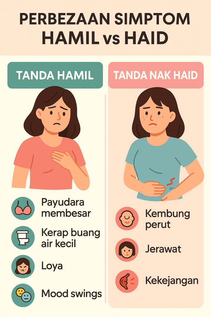 tanda nak period vs hamil