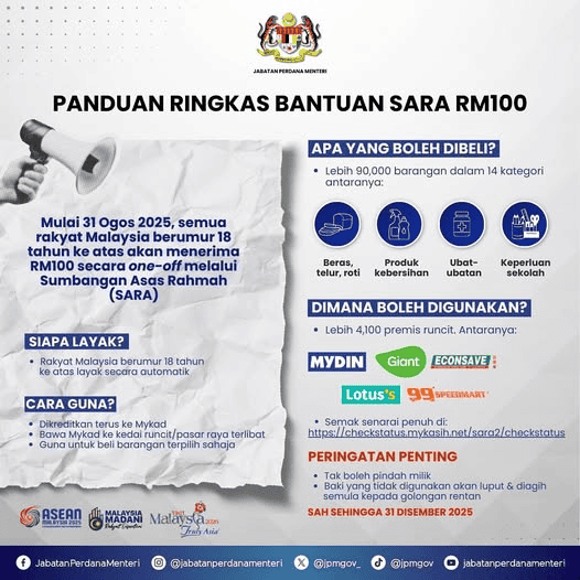 Panduan ringkas bantuan SARA RM100