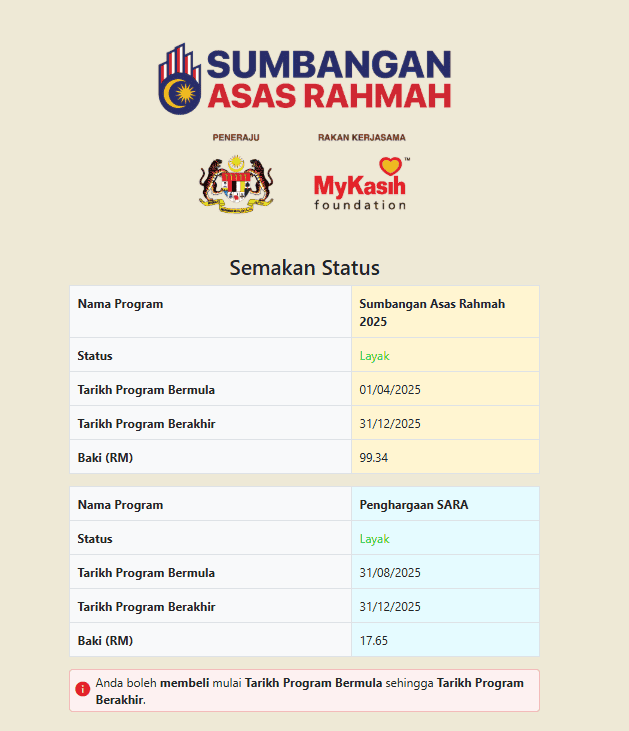 Semakan Baki Melalui Portal MyKasih