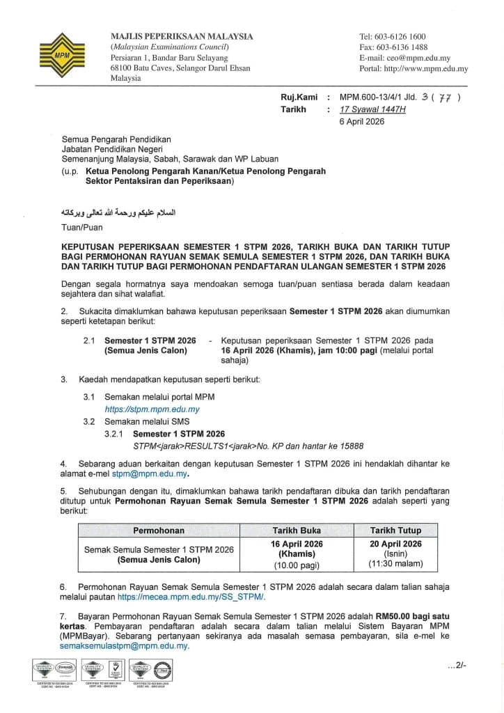 semakan keputusan stpm 2026