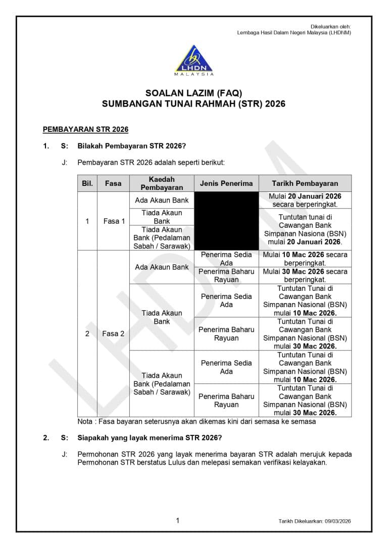 STR Fasa 2 - Semakan & Jumlah Bayaran 30 Mac 2026