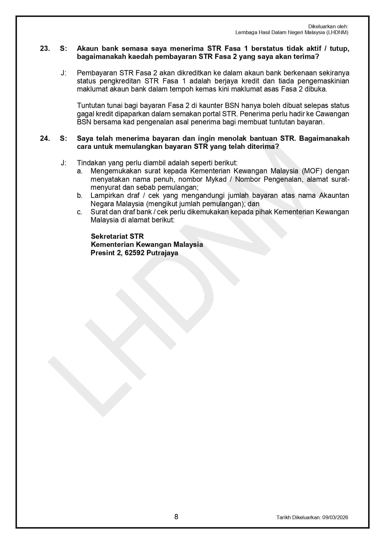 STR Fasa 2 - Semakan & Jumlah Bayaran 30 Mac 2026