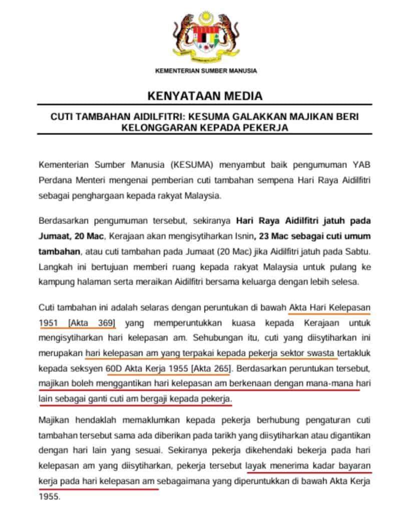 cuti tambahan raya 2026