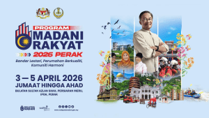 Program Madani Rakyat Perak 2026 event poster with activities and date details.