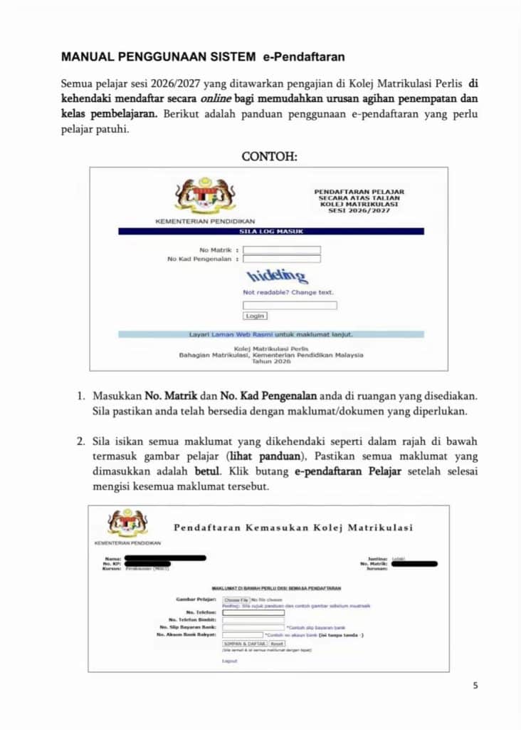 pendaftaran matrikulasi online