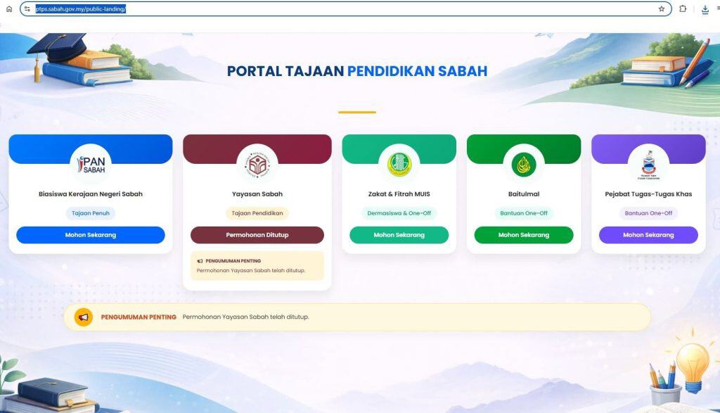 Senarai Biasiswa / Tajaan Pendidikan Rakyat Sabah 2026