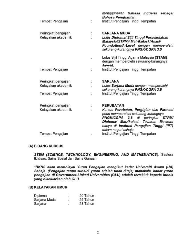 Senarai Biasiswa / Tajaan Pendidikan Rakyat Sabah 2026
