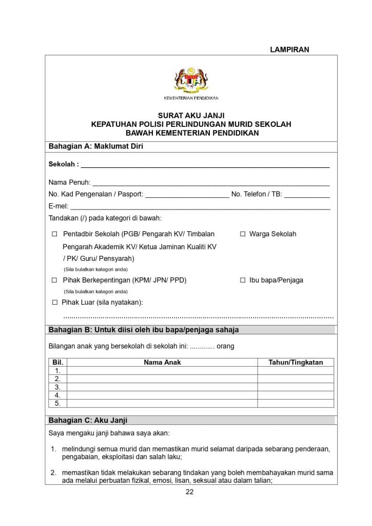 Surat Aku Janji Kepatuhan Polisi Perlindungan Murid Sekolah?