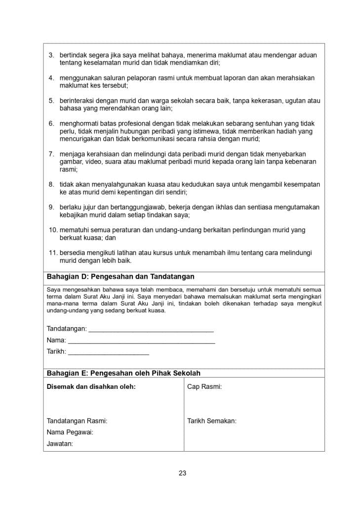 Surat Aku Janji Kepatuhan Polisi Perlindungan Murid Sekolah?