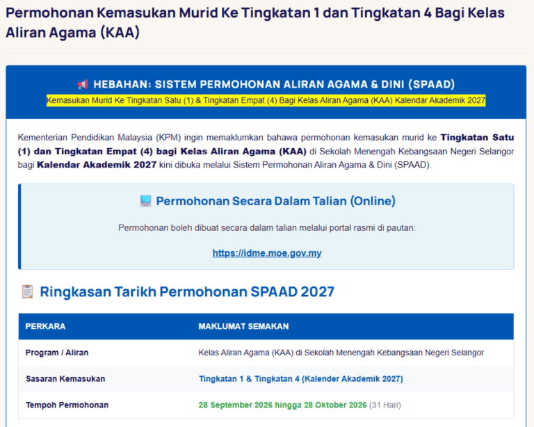 Kelas Aliran Agama 2027