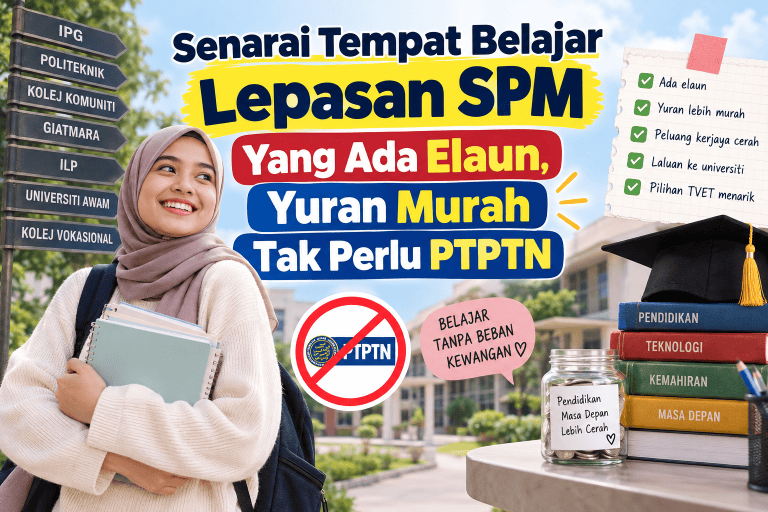Senarai Tempat Belajar Lepasan SPM Yang Ada Elaun, Yuran Murah Tak Perlu PTPTN