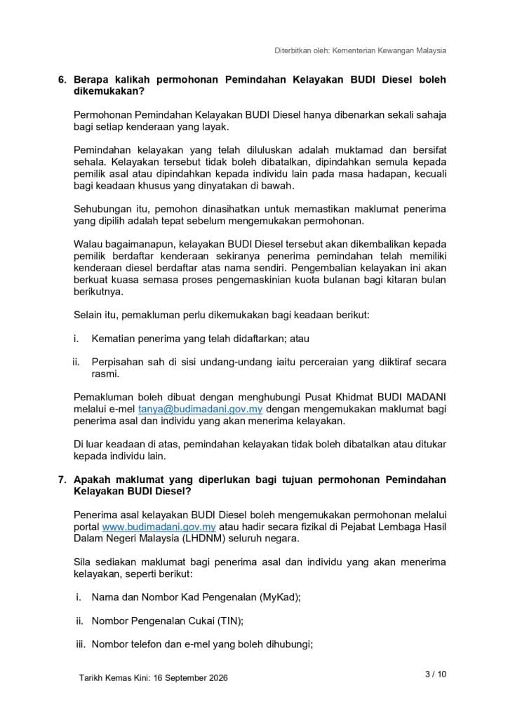 Pemindahan kelayakan budi diesel