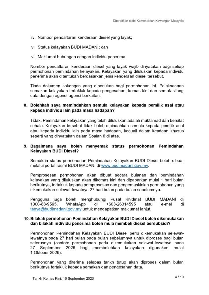 Pemindahan kelayakan budi diesel