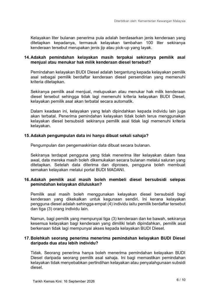 Pemindahan kelayakan budi diesel