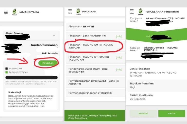 cara pindahkan duit ke Tabung istito'ah TH
