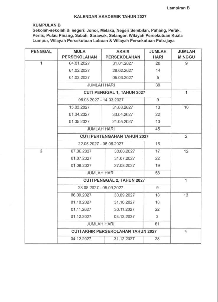 Cuti Sekolah 2027