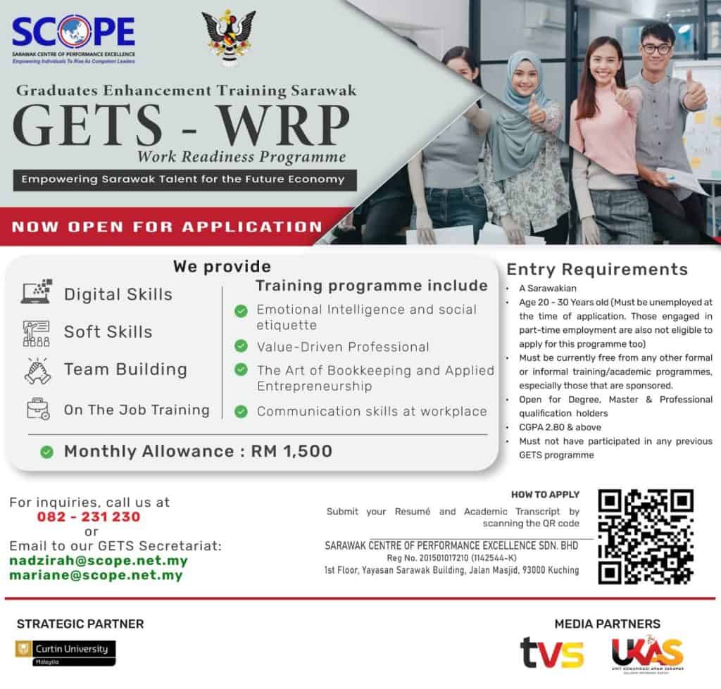 GETS-WRP: Program Latihan Kerja untuk Graduan Rakyat Sarawak (Elaun RM1500)