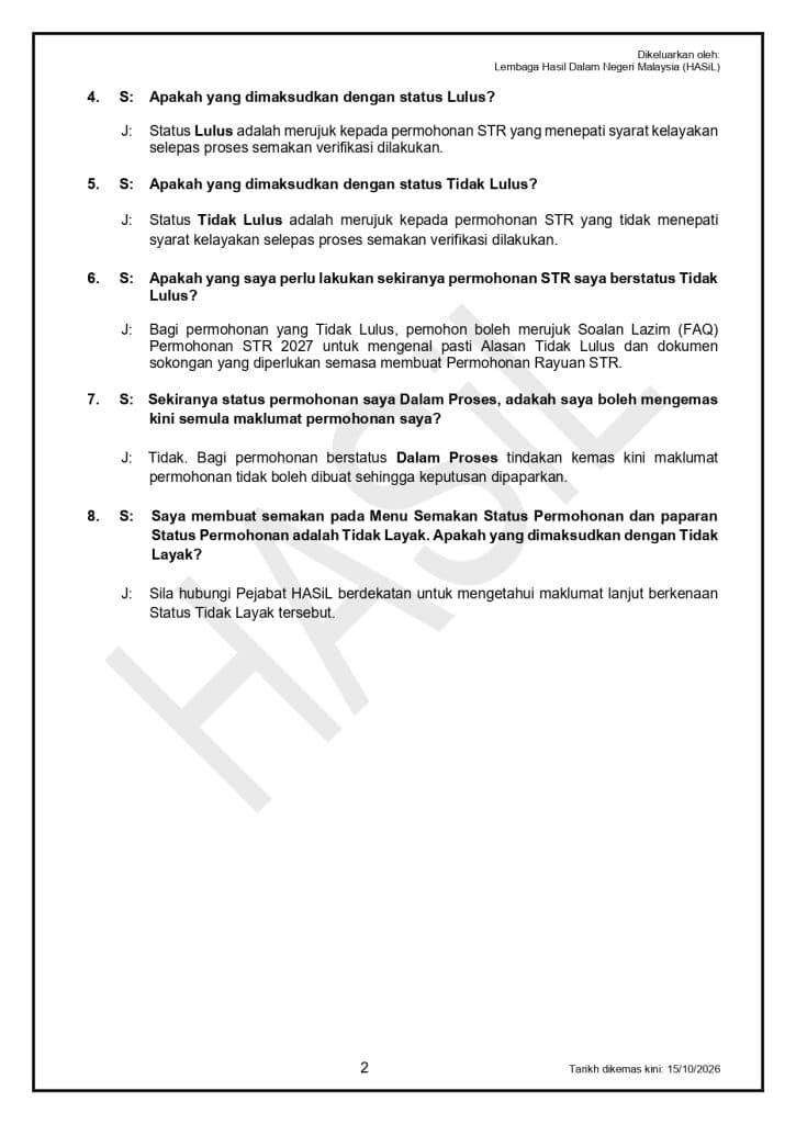 Maksud Status 'Permohonan Diterima' Dalam STR 2027