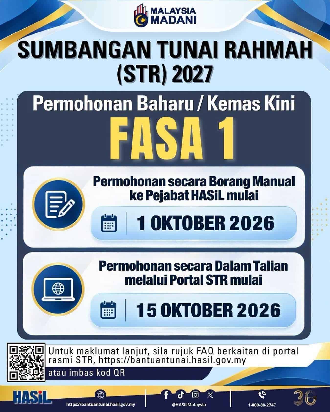 STR 2027 - Permohonan Fasa 1 Dibuka Bermula 1 Oktober 2026